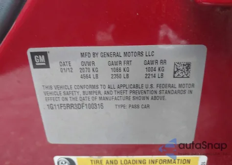 2013 Chevrolet Malibu Eco Premium Audio z USA, uszkodzony, nr VIN 1G11F5RR3DF100316